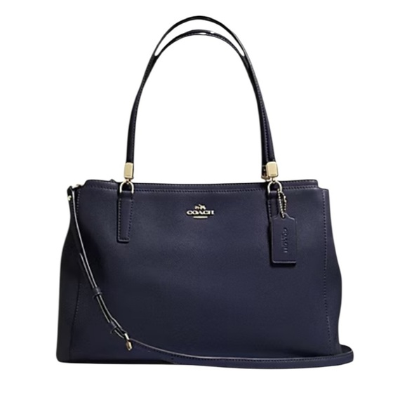 Coach Leather Christie Carryall Shoulder Bag Navy and Gold Hardware - Picture 1 of 16